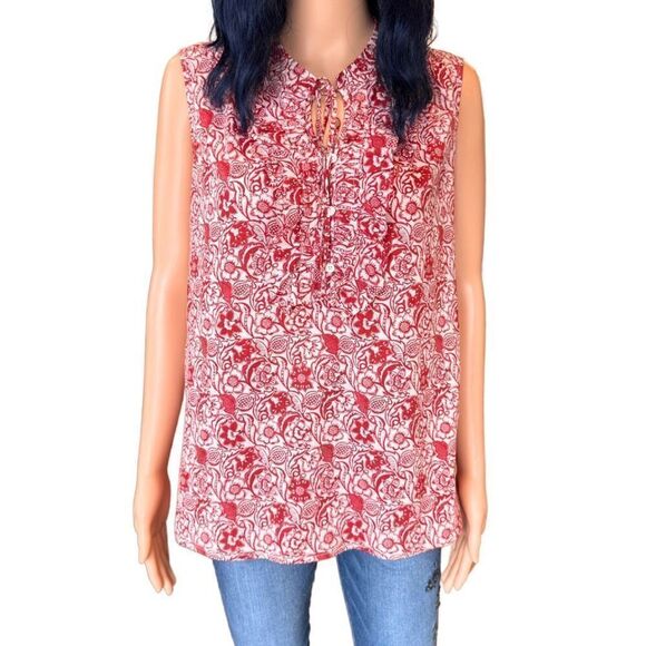 Derek Lam 10 Crosby Red Vintage Floral Ruffle Cotton Top - Picture 3 of 8